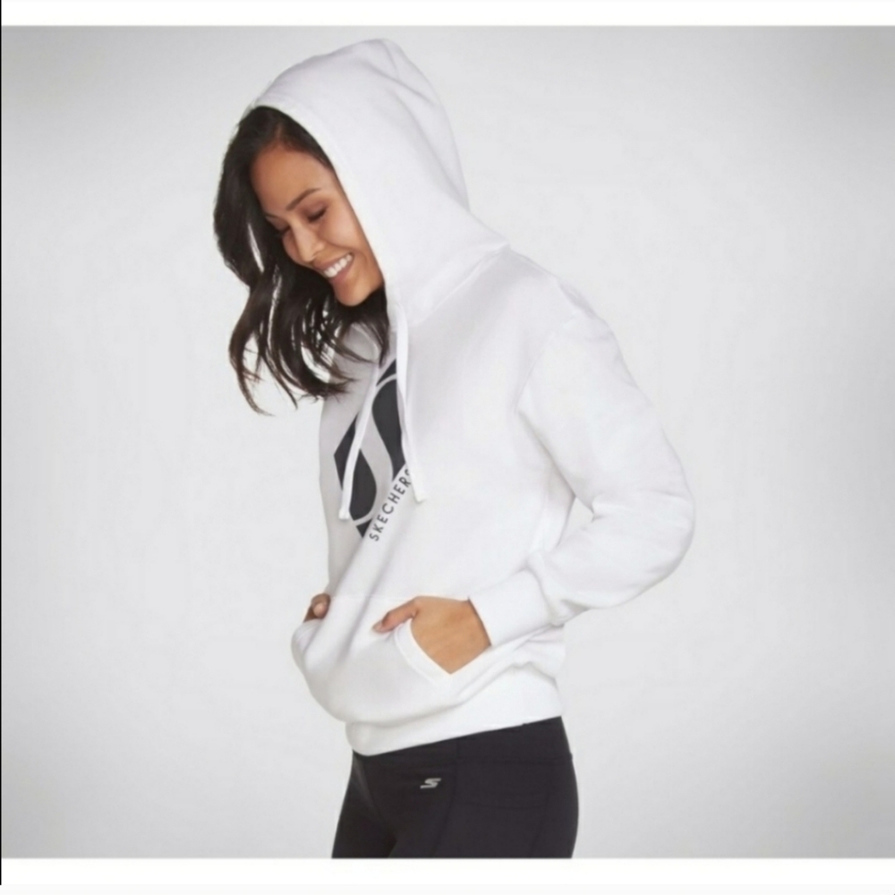 SKECHERS white and black diamond logo hoodie sweatshirt NWT